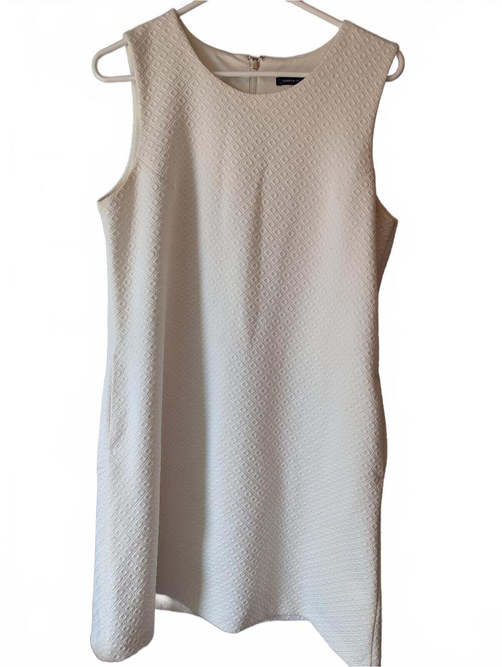 Tommy Hilfiger Cream Textured Sleeveless Sheath Dress